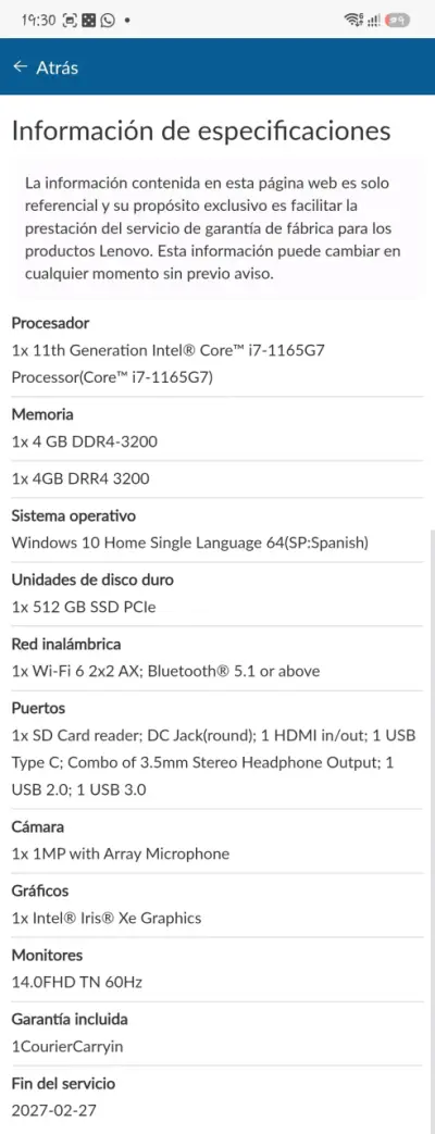 Laptop Lenovo Intel Core i7 con Gráficos Iris Xe - miniatura 4