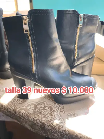 Botines de cuero negro con cierre talla 39 nuevos - miniatura 1