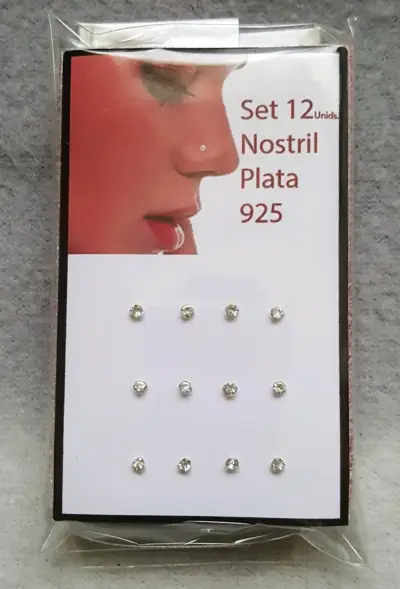 Set de 12 Piercings Nariz Plata 925 - miniatura 1