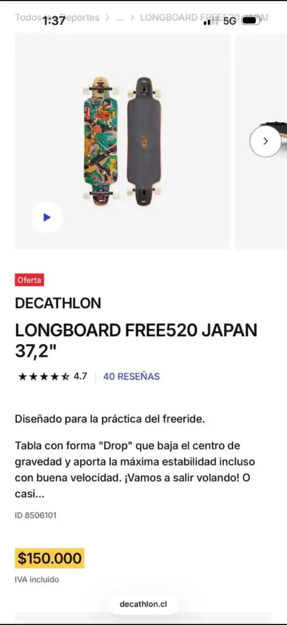 Longboard Decathlon Free520 Japan 37.2 pulgadas - 2