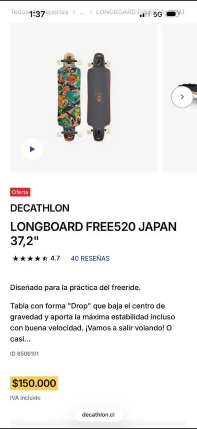 Longboard Decathlon Free520 Japan 37.2 pulgadas - miniatura 2