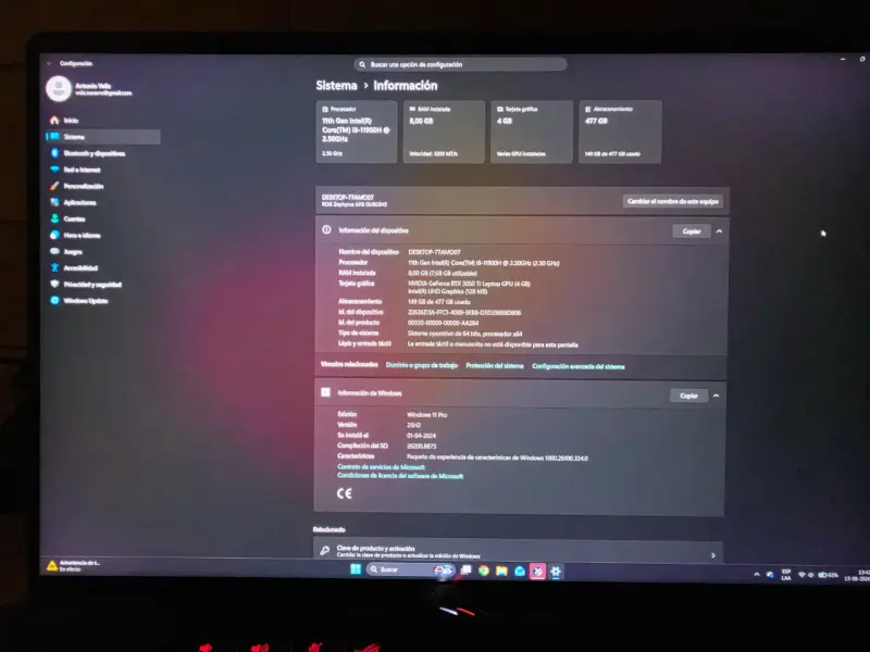 Laptop ASUS ROG Zephyrus m16 core i9, rtx 3050ti - 4
