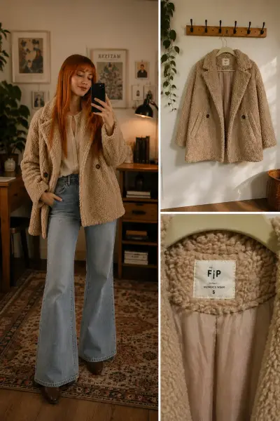 Abrigo de lana beige FiP para mujer - miniatura 1