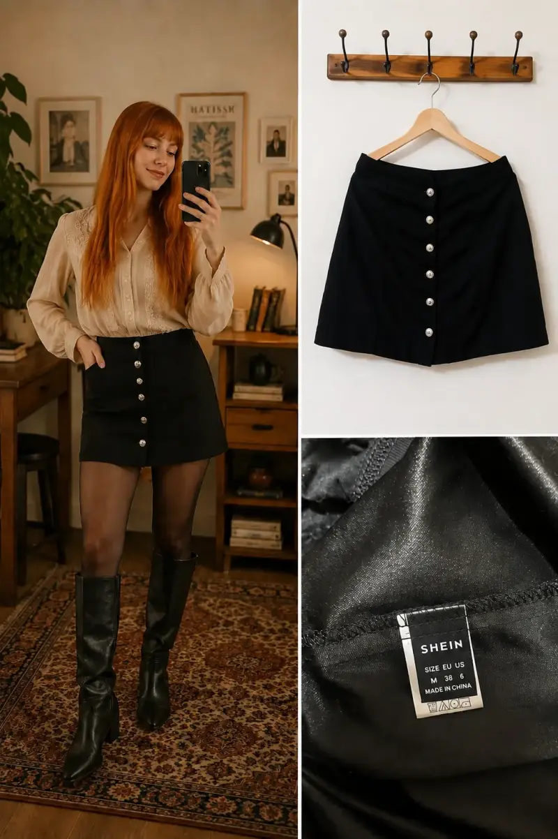 Falda negra con botones Shein talla M - 1