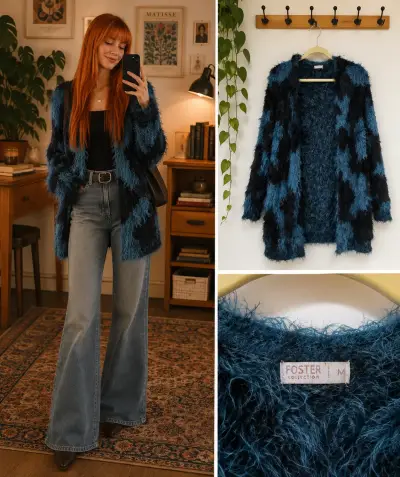 Cardigan de lana azul y negro Foster - miniatura 1