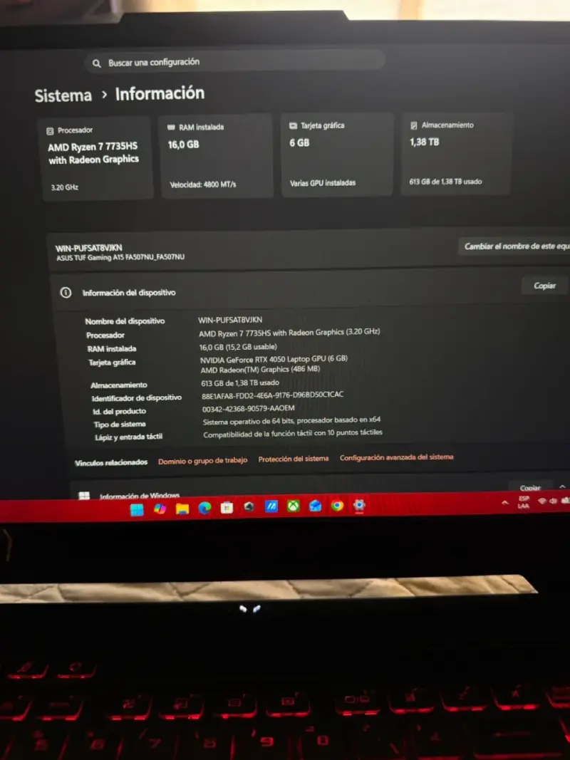 Laptop ASUS TUF Gaming A15 Ryzen 7 16GB RAM - 4