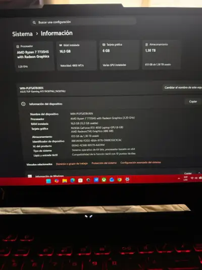Laptop ASUS TUF Gaming A15 Ryzen 7 16GB RAM - miniatura 4