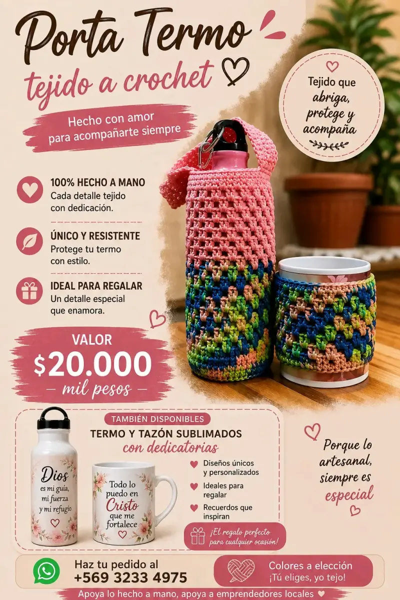 Porta termo tejido a crochet artesanal