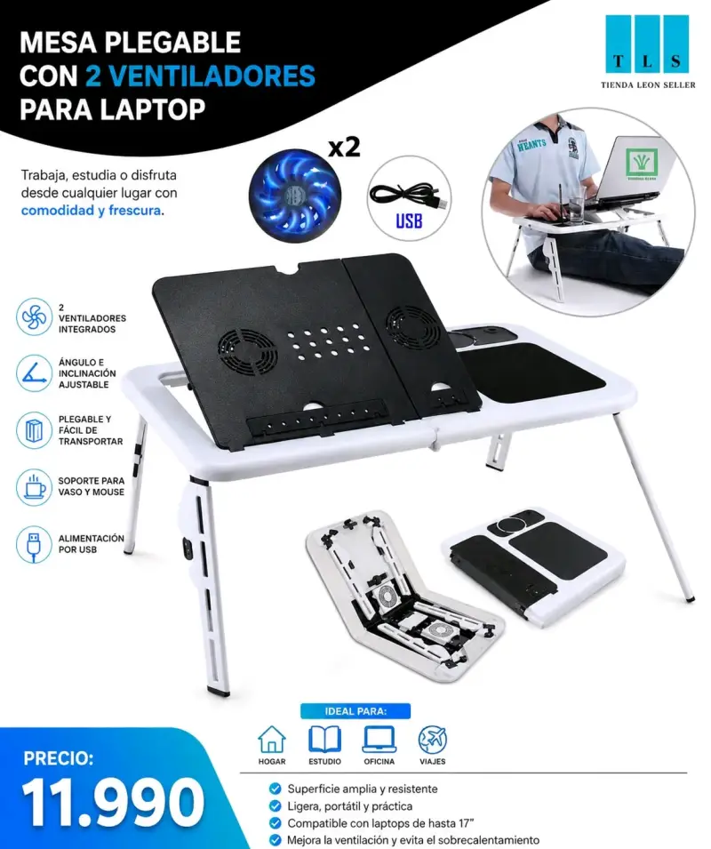 Mesa Plegable para Laptop con Ventiladores USB