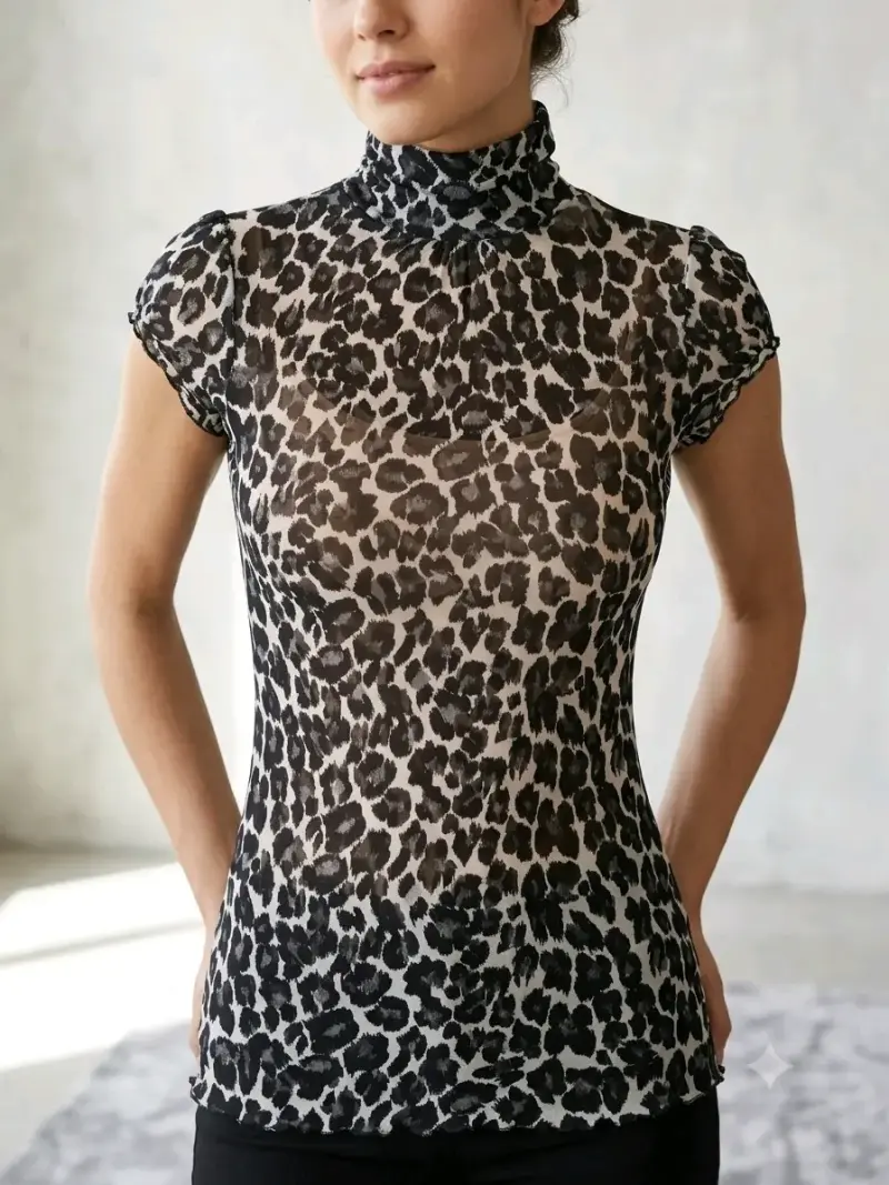 Polera de Leopardo Zara de Cuello Alto - 1