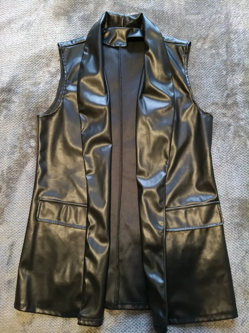 Chaleco de cuero sintético negro para mujer - 2