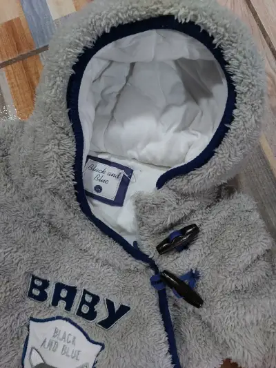 Enterito de bebé polar gris con capucha - miniatura 2