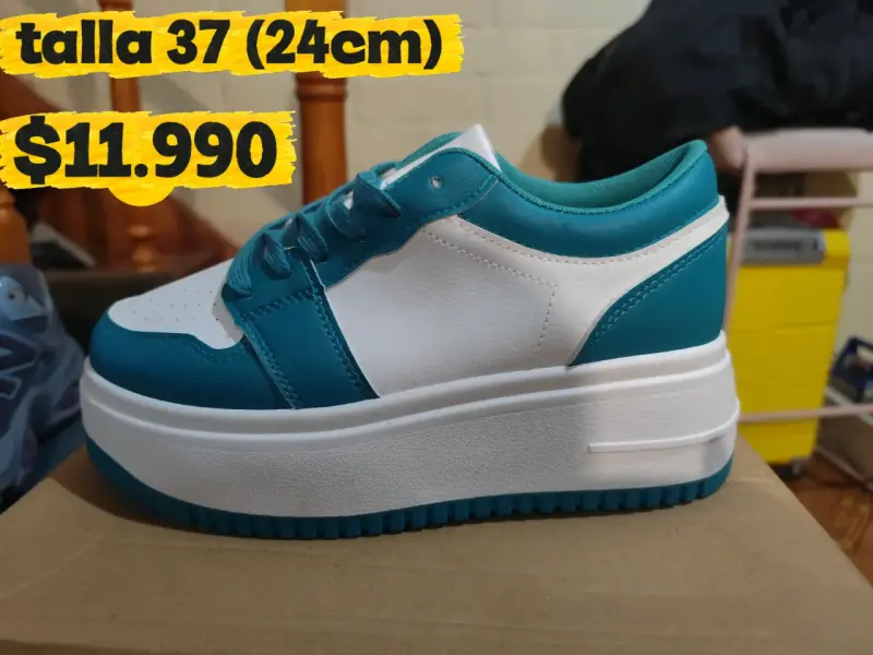 Zapatillas plataforma blancas y turquesas talla 37