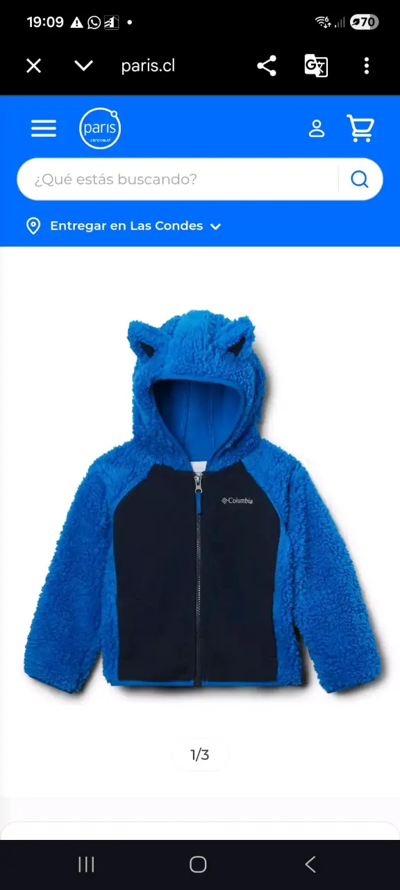 Chaqueta polar infantil Columbia azul con orejas