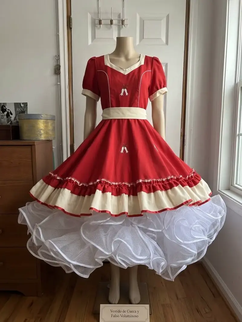 Vestido de cueca chilena rojo con falso incluido - 1