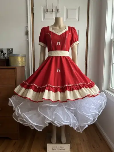 Vestido de cueca chilena rojo con falso incluido - miniatura 1