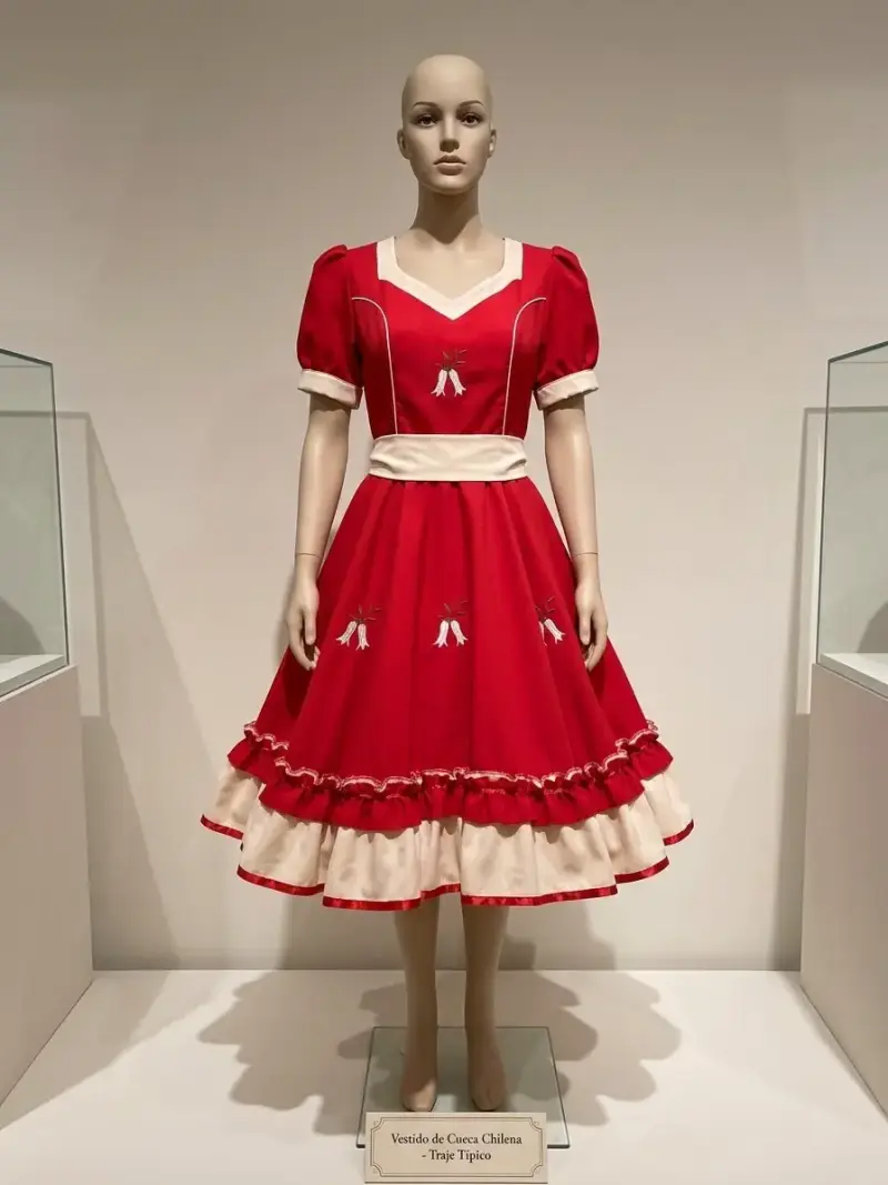 Vestido de cueca chilena rojo con falso incluido - 2
