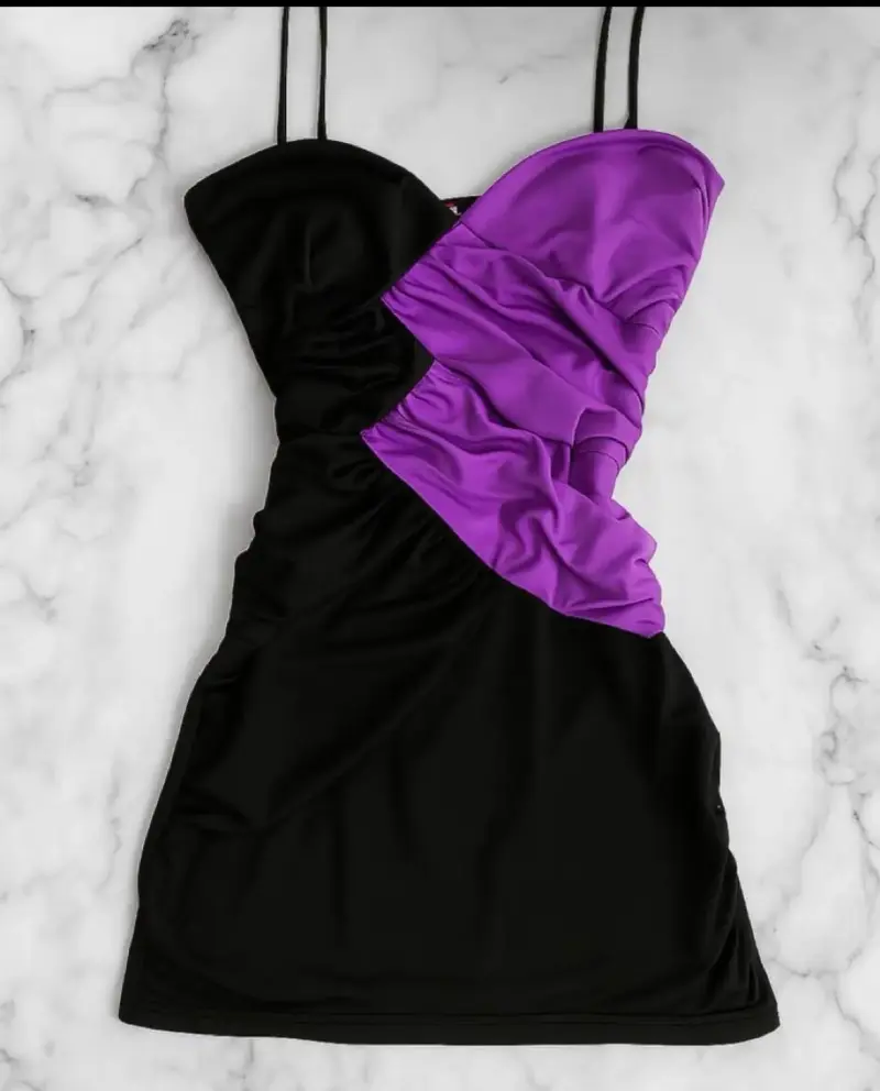 Vestido corto bicolor negro y morado - 1