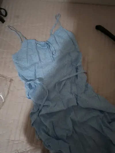 Vestido largo azul con tirantes para mujer - miniatura 1