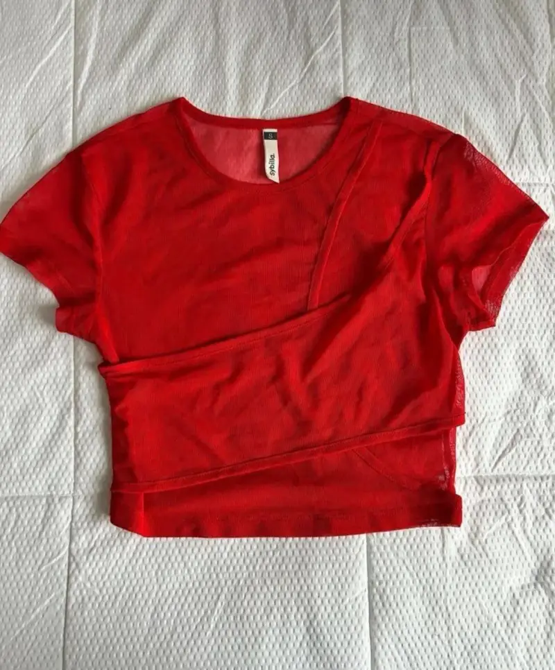Polera roja de malla para mujer talla S - 1
