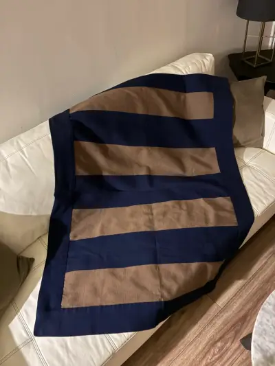 Poncho Huaso de lana de oveja rayas azul y marrón - miniatura 1