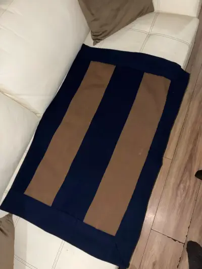 Poncho Huaso de lana de oveja rayas azul y marrón - miniatura 3