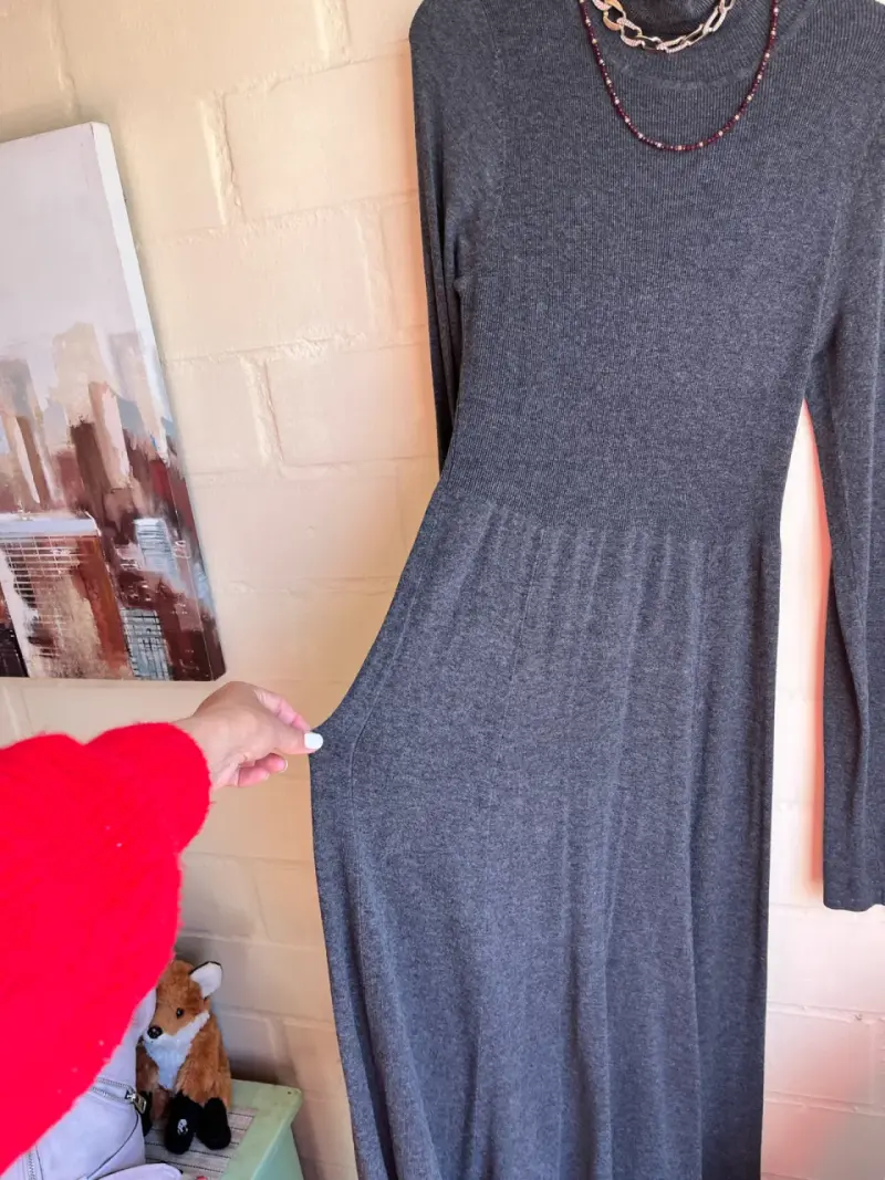 Vestido largo gris de manga larga - 2