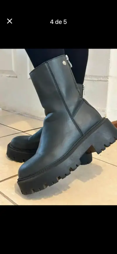 Botas negras de cuero con plataforma Marca Romano - miniatura 1