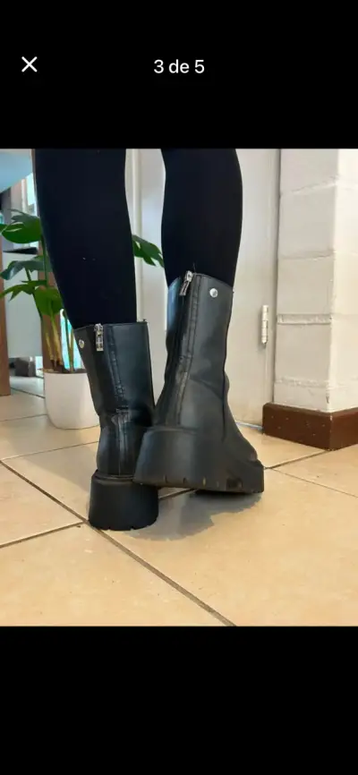 Botas negras de cuero con plataforma Marca Romano - miniatura 4