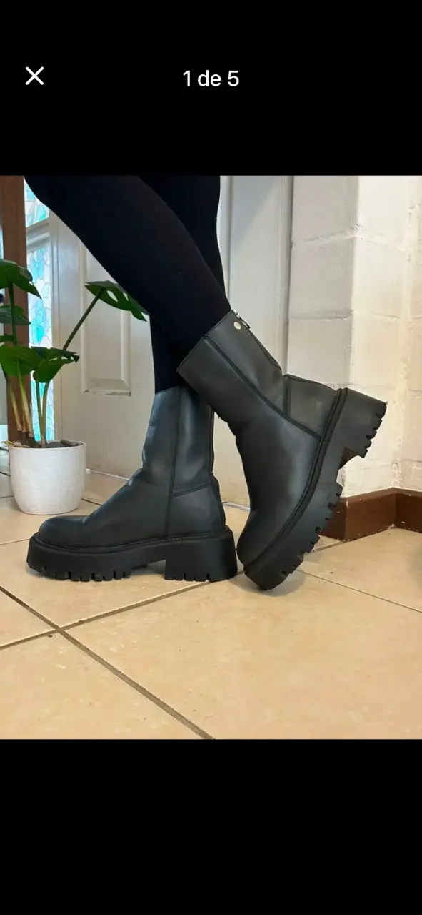 Botas negras de cuero con plataforma Marca Romano - 5
