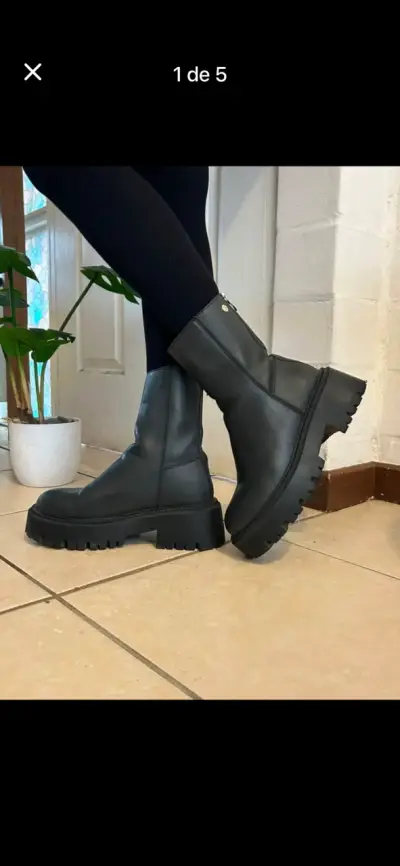 Botas negras de cuero con plataforma Marca Romano - miniatura 5