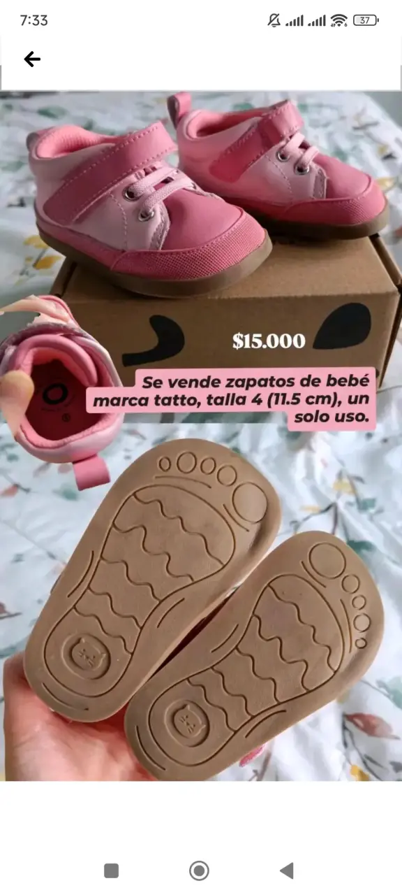 Zapatos de bebé rosados talla 4 marca Tatto