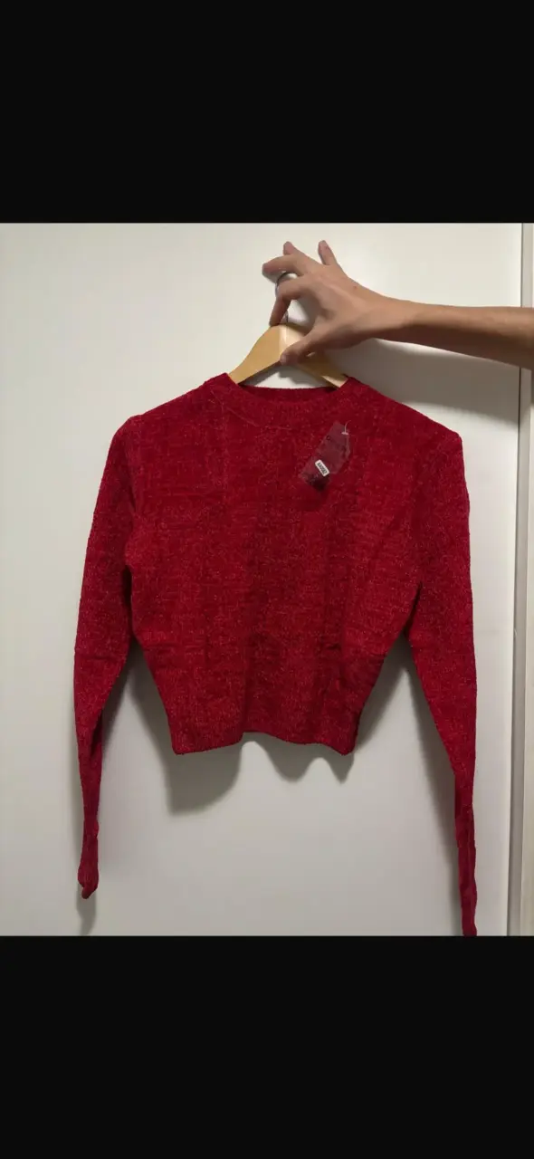 Suéter negro y rojo de lana para mujer, estándar - 2