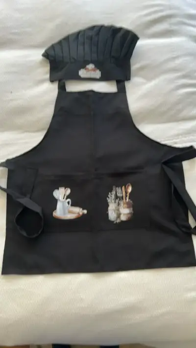 Delantal y gorro de chef negro con diseño Bon Appétit - miniatura 1