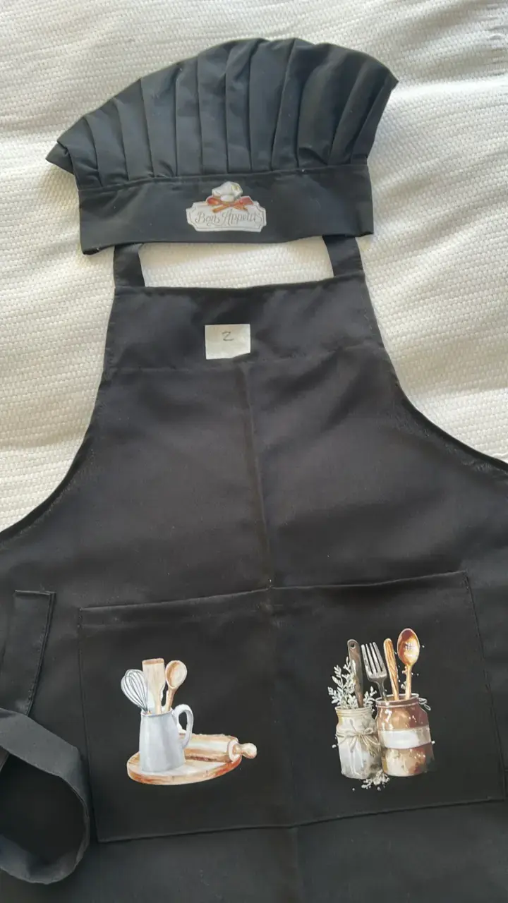 Delantal y gorro de chef negro con diseño Bon Appétit - 4
