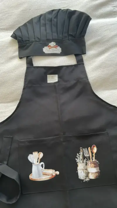 Delantal y gorro de chef negro con diseño Bon Appétit - miniatura 4