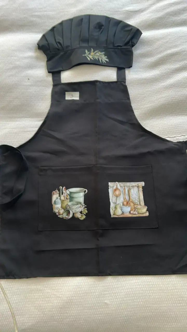 Delantal y gorro de chef negro con diseño - 6