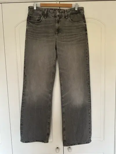 Jeans Zara Rectos / Pierna Ancha – Gris Lavado - miniatura 1