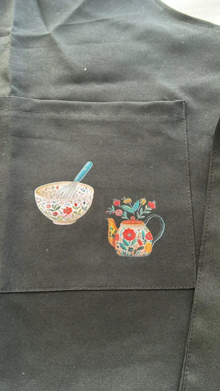 Set de delantal y gorro de cocina negro con estampado floral - 5