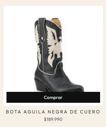 Botas vaqueras de cuero negro con diseño de águila - 1