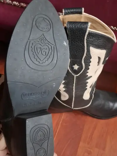 Botas vaqueras de cuero negro con diseño de águila - miniatura 6
