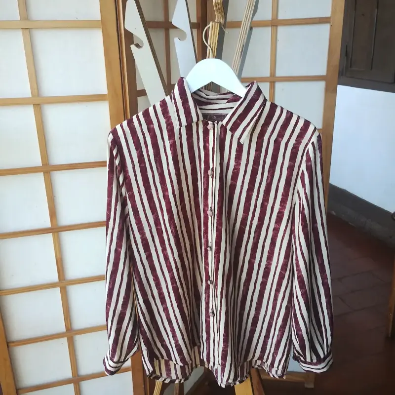 Blusa a rayas burdeos y blancas para mujer - 1