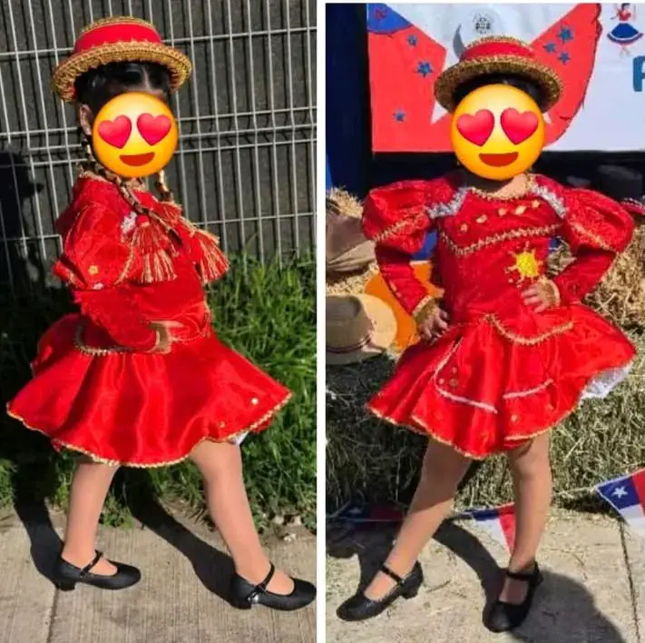 Traje de caporal talla8 rojo + gorro + tulmas