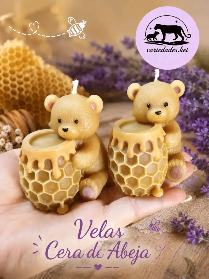 Velas decorativas de cera de abeja con diseño de osito