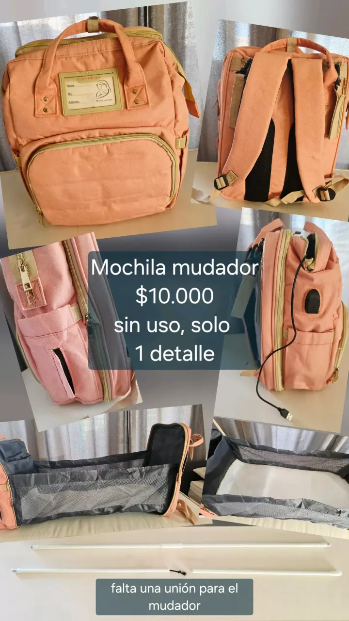 Mochila mudador para bebé color salmón