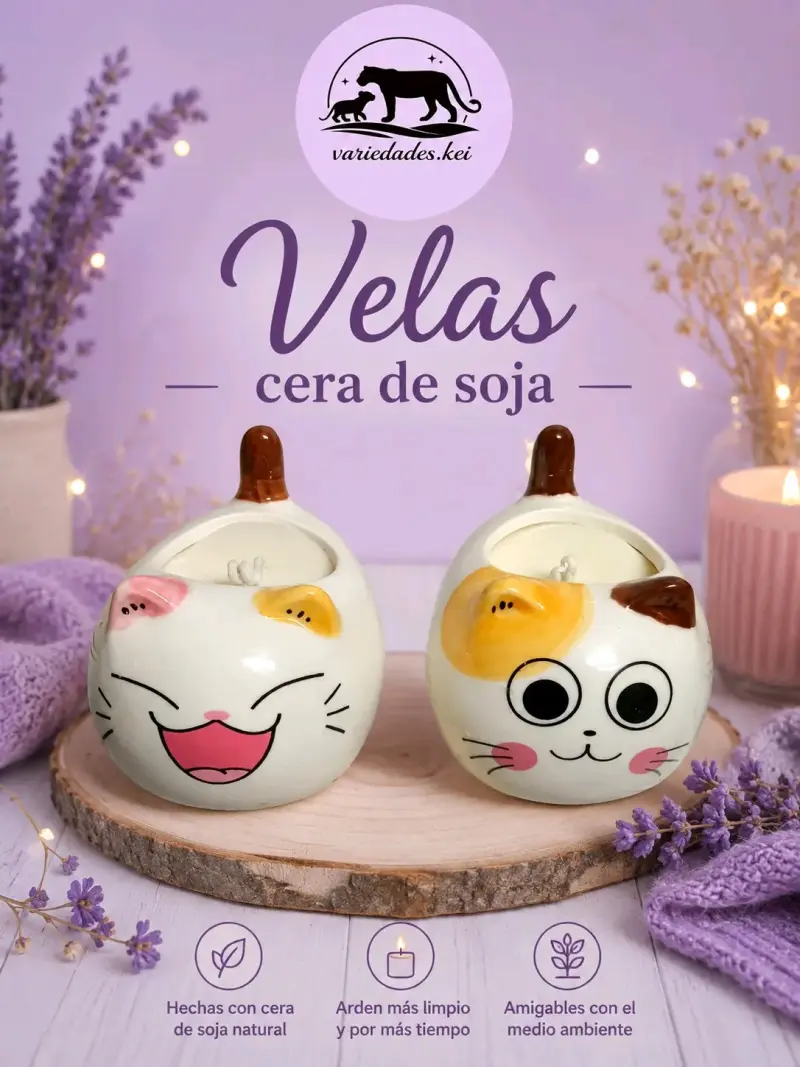 Velas de cera de soja con diseño de gato