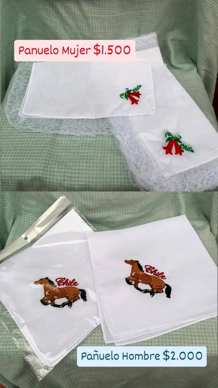 Pañuelos bordados chilenos para hombre y mujer