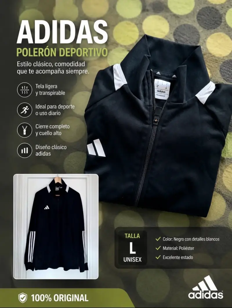 Polerón Deportivo Negro Adidas Unisex Talla L - 3