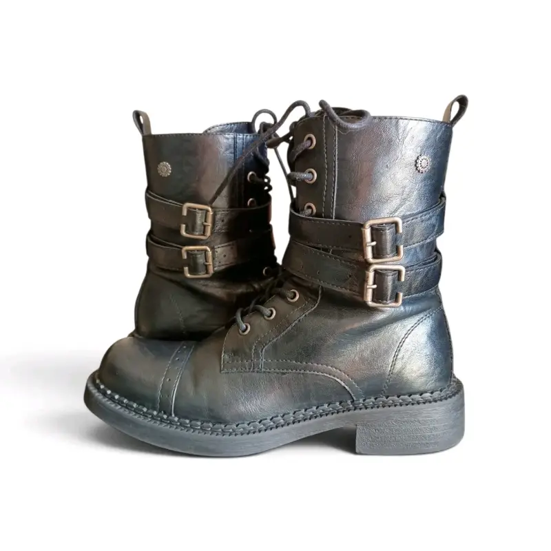 Botas eco cuero negro con hebillas estilo militar - 1