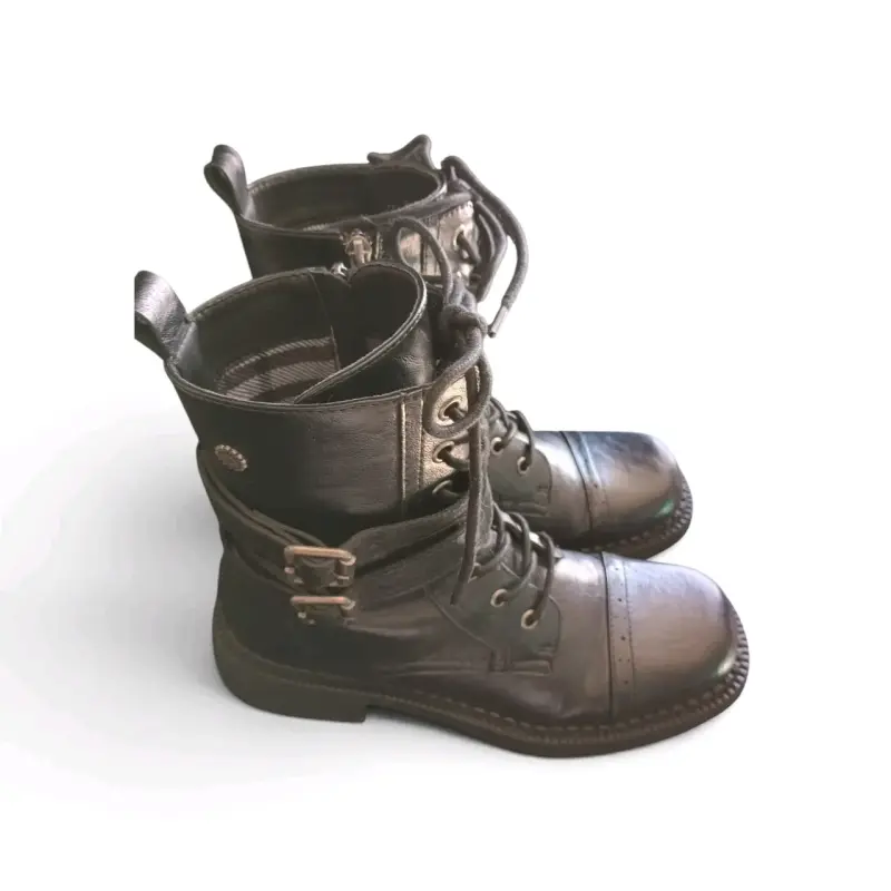 Botas eco cuero negro con hebillas estilo militar - 2